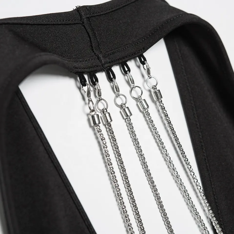 Halter Neck Chain Designed Back Mini Dress