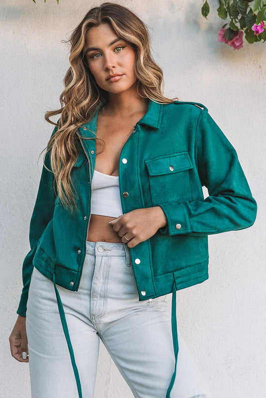 Green Faux Suede Cropped Jacket